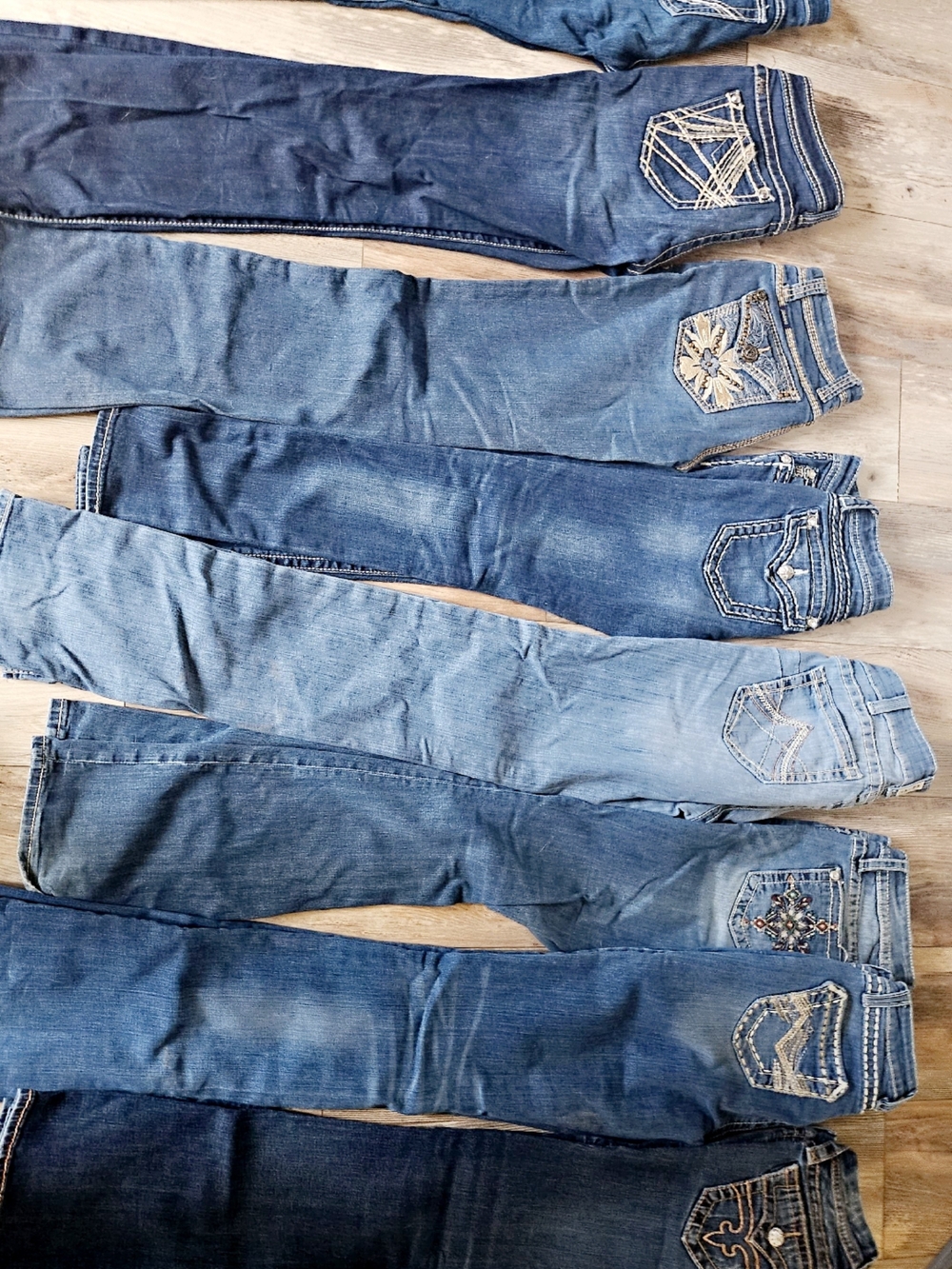 Women's Boot Cut Jeans in Blue Denim - Embellished Back Pockets